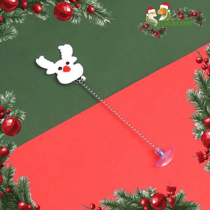 Дразнилка для кошек новогодняя «Белый олень» на присоске, 24 см - Фото 1