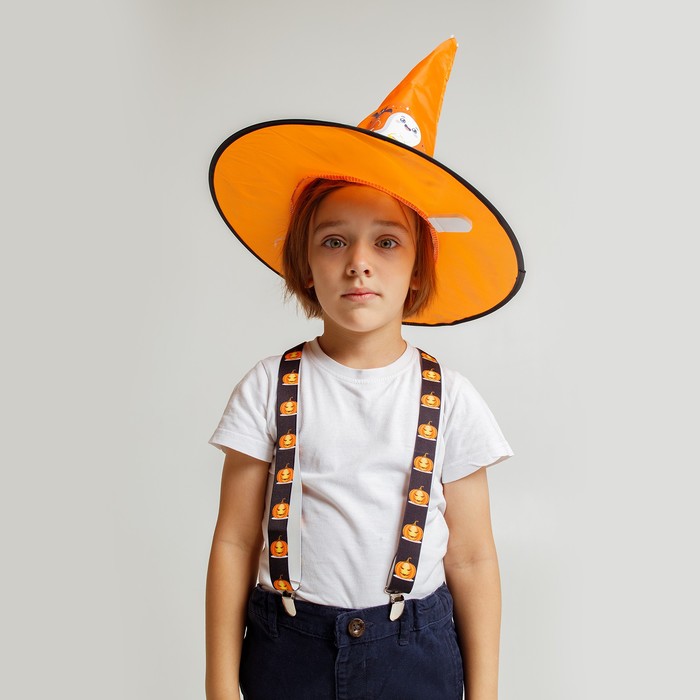 Карнавальная шляпа "Кошмарное веселье" оранжевая с гирляндой
