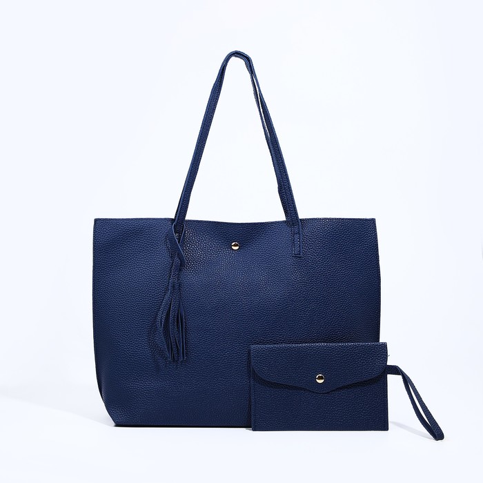 Сумка-шопер женская на кнопке, с монетницей, размер 35×10×28 см, синий - Фото 1