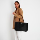 Сумка-шопер женская на кнопке, с монетницей, размер 35×10×28 см, чёрная - Фото 2