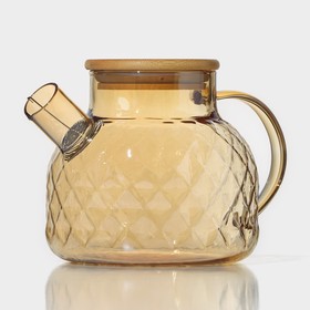 Чайник стеклянный заварочный с бамбуковой крышкой и металлическим фильтром BellaTenero «Круиз», 1 л, цвет золотой