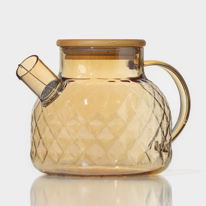 Чайник заварочный стеклянный с бамбуковой крышкой и металлическим фильтром BellaTenero «Круиз», 1 л, цвет золотой
