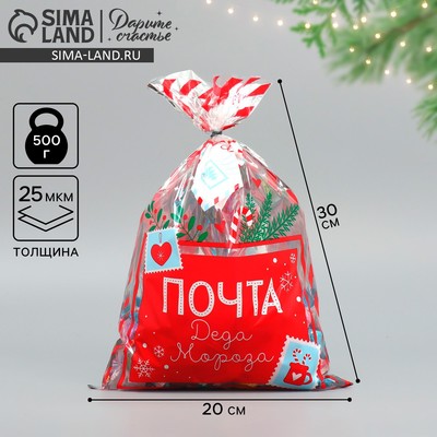 Пакет подарочный новогодний пластиковый «Почта», 20×30 см