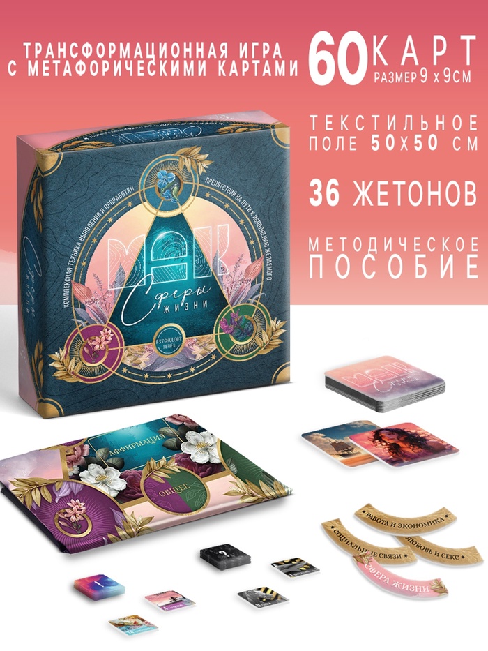 Трансформационная игра «Сферы жизни», 60 карт (9×9 см), 36 жетонов (3×3 см и 3.5×10 см), игровое поле (50×50 см),16+ - Фото 1