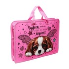 Папка с ручками А4, 340 х 245 х 40 мм, пластиковая, ручки-тесьма, 3-D рисунок с фольгой, ПТ-14-12 Чудесная собачка - фото 24604556