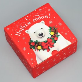 Коробка складная «Новогодний мишка», 15 × 15 × 7 см