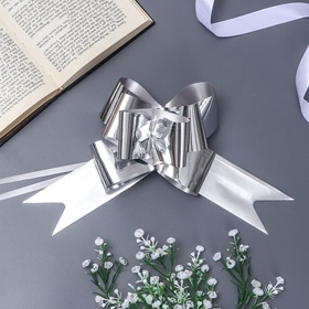 Подарочный Бант - бабочка №5, серебряный глянец, для упаковки подарков (комплект 10 шт)