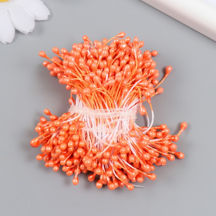 Тычинки для цветов "Капельки глянец оранж" набор 300 шт длина 6 см - Фото 1