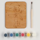 Дощечка под роспись «Девочка с зонтом» с красками и кисточкой - фото 109191560