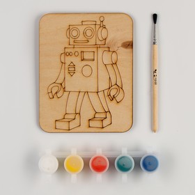 Дощечка под роспись «Робот» с красками и кисточкой, 11 × 14 см