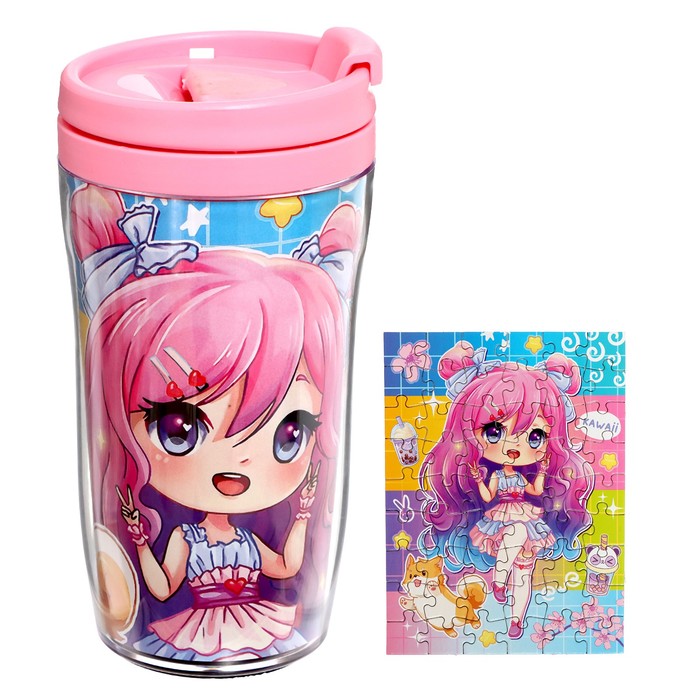 Термостакан детский «Кавайная девчонка», с вставкой, 250 мл + пазл 54 элемента - Фото 1