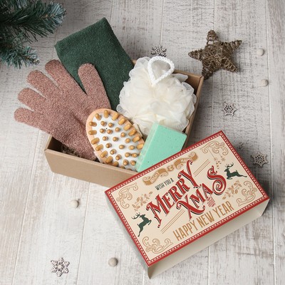 Подарочный набор Merry Xmas полотенце 30×60 см и банные аксессуары (3 предм)