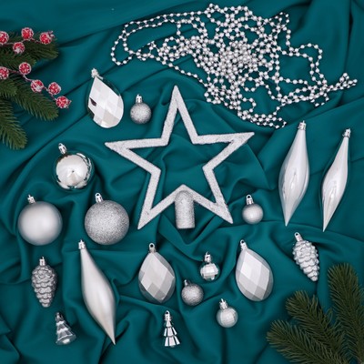 Ёлочные игрушки «Андромеда», шары новогодние, набор 50 шт., серебристый