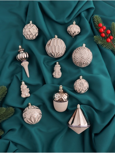 Ёлочные игрушки «Киссин», новогодние, набор 11 шт., серебристо-белый