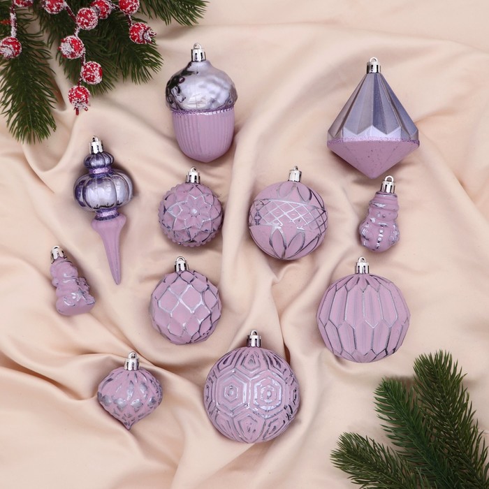 Ёлочные игрушки «Киссин», шары новогодние, набор 11 шт., сиреневый - Фото 1