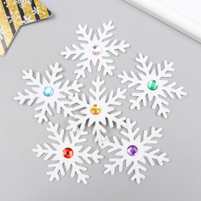 Декор "Снежинка со стразой" белая 6,5 см фоам (набор 6 шт) - Фото 1