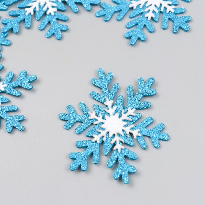 Заготовка из фоамирана "Снежинки" 5,5 см, набор 6 шт,  Голубая с белой - Фото 1