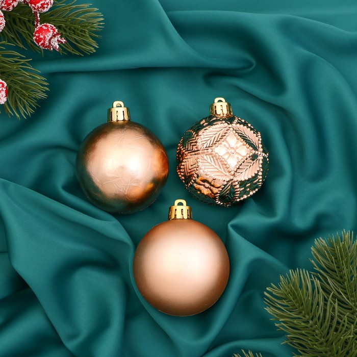 Ёлочные игрушки «Северное сияние», шары новогодние, d=6 см, набор 3 шт., блеск, золото - Фото 1
