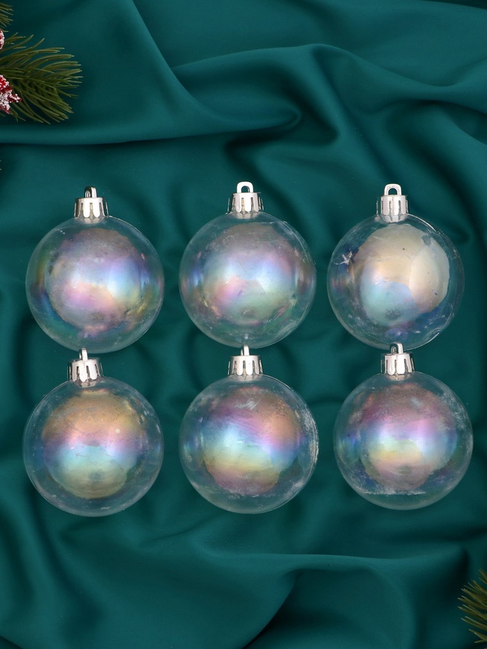 Ёлочные игрушки «Перл», шары новогодние, пластик, набор d=6 см, 6 шт., перламутровый - Фото 1