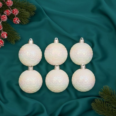 Ёлочные игрушки «Перл», шары новогодние, d=6 см, набор 6 шт., блеск, белый