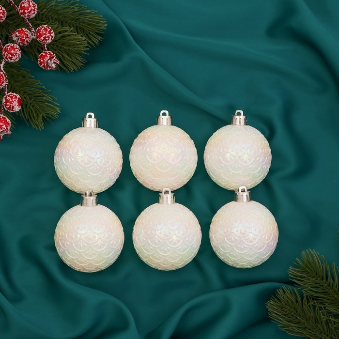 Ёлочные игрушки «Перл», шары новогодние, d=6 см, набор 6 шт., блеск, белый - Фото 1