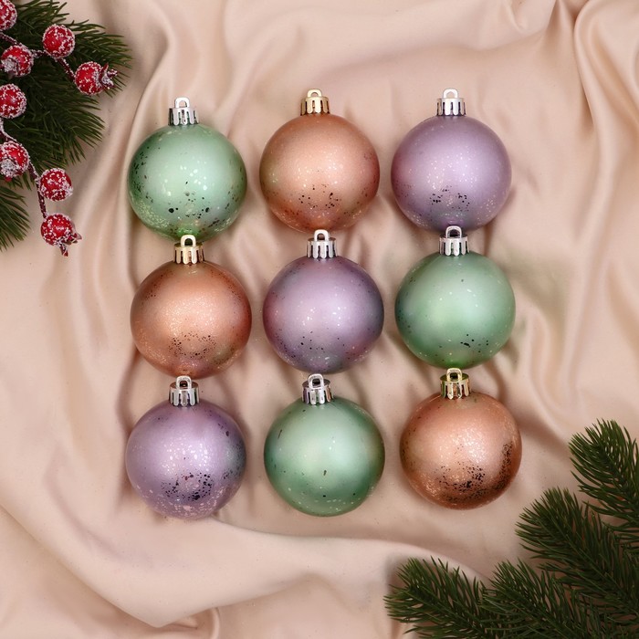 Ёлочные игрушки «Элит» треск, шары новогодние, d=6 см, набор 9 шт., МИКС