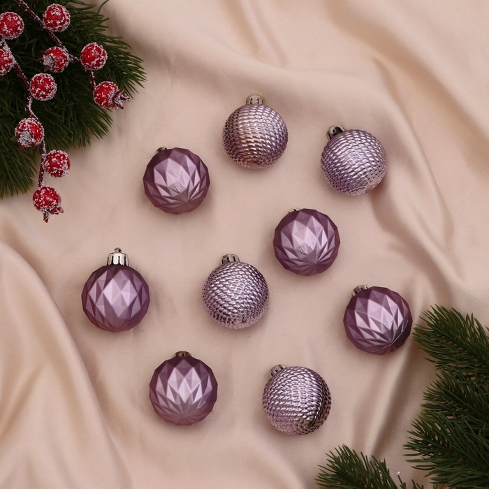 Ёлочные игрушки «Изабель», шары новогодние, d=4 см, набор 16 шт., узоры, сиреневый - Фото 1