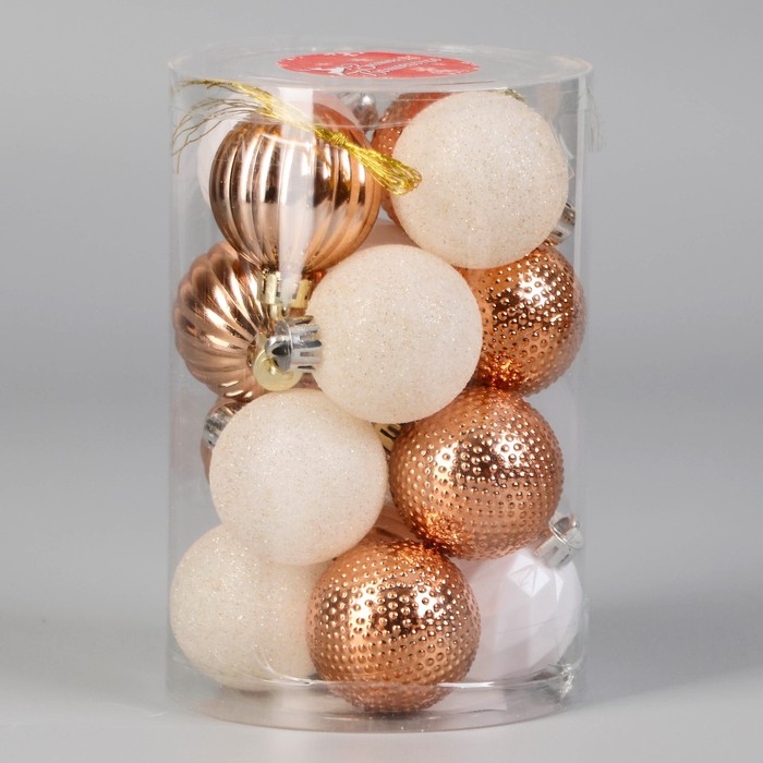 Набор шаров пластик d-4 см, 16 шт "Изабель" узоры, белый золото