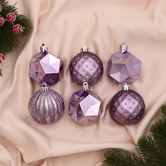Ёлочные игрушки «Изабель», шары новогодние, d=6 см, набор 25 шт., грани, сиреневый - Фото 1