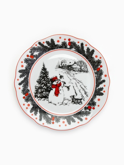 Тарелка плоская новогодняя «Снеговик», d=19 см