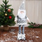 Мягкая игрушка "Дед Мороз в костюме с ремешком, длинные ножки" стоит, бело-серый - фото 296152219
