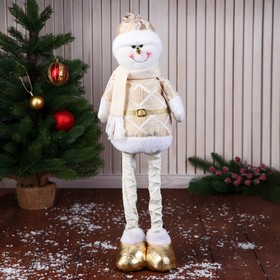Мягкая игрушка "Снеговик в костюме с ромбиками, длинные ножки" стоит, 14 см, золото