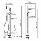 Смеситель для ванны WasserKRAFT Sauer 7121, напольный, душевой набор, латунь, золото - Фото 4