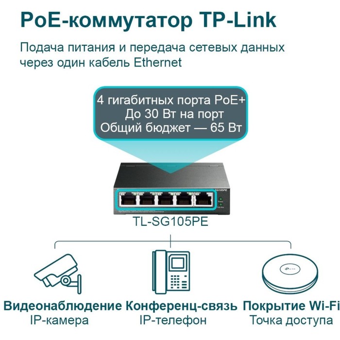 Коммутатор TP-Link TL-SG105PE 5G 4PoE+ 65W управляемый - фото 51431807