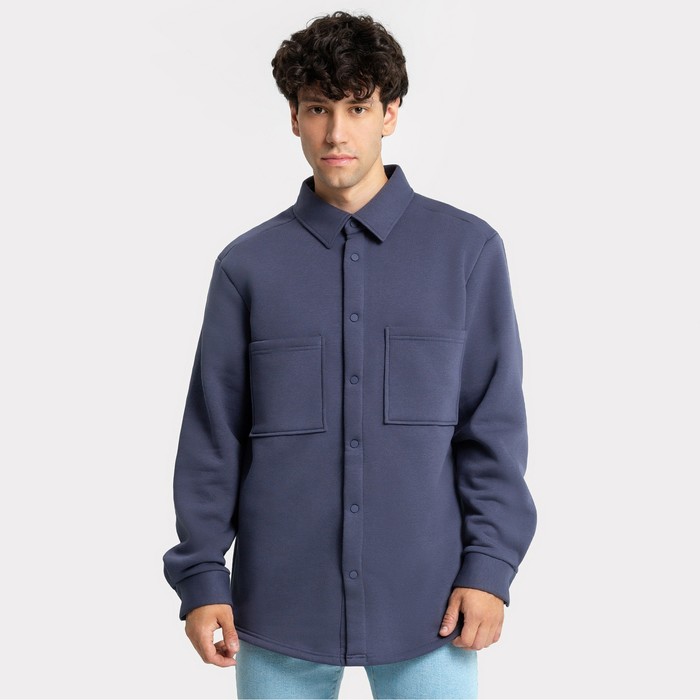 Рубашка мужская НАЧЁС, цвет серо-синий, размер 48 - Фото 1
