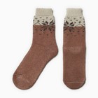 Носки женские шерстяные, цвет коричневый/снежинки, размер 23 - Фото 1
