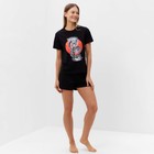 Комплект женский домашний (футболка,шорты), цвет чёрный/дракон, размер 44 - фото 8265882