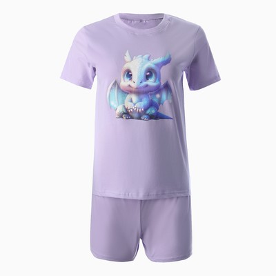 Пижама женская (футболка, шорты) Tusi, размер 52, цвет сиреневый дракон