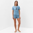 Комплект женский домашний (футболка,шорты), цвет голубой, размер 44 - фото 320322177