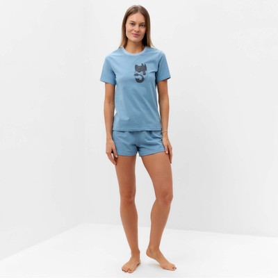 Комплект женский домашний (футболка,шорты), цвет голубой, размер 44