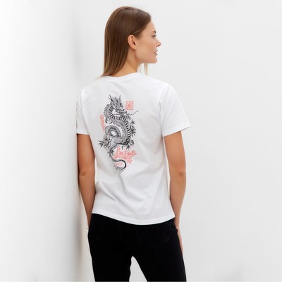 Футболка женская Tusi, белая, принт дракон, размер 48