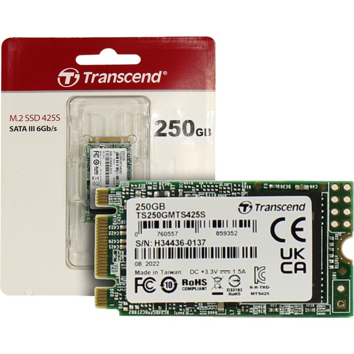 Накопитель SSD Transcend SATA III 250GB TS250GMTS425S 425S M.2 2242 0.3 DWPD - фото 51432285