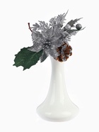 Еловая ветка декоративная «Зимнее волшебство. Грёзы», с цветком, 16 см (комплект 2 шт) - фото 60125178