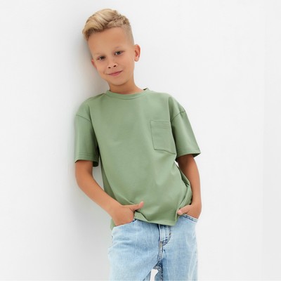 Футболка детская однотонная MINAKU: Casual Collection, цвет хаки, рост 122 см