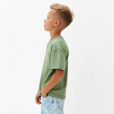 Футболка детская однотонная MINAKU: Casual Collection, цвет хаки, рост 134 см