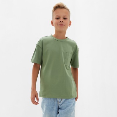 Футболка детская однотонная MINAKU: Casual Collection, цвет хаки, рост 146 см
