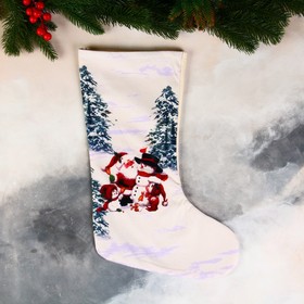 Носок для подарков 'Дед Мороз с друзьями, в лесу' 26х40 см, белый