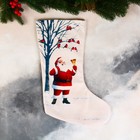 Носок для подарков "Дед Мороз в лесу" 26х40 см, белый - фото 10050278