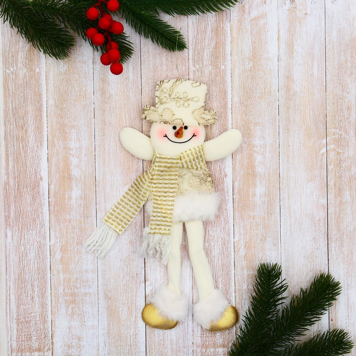 Мягкая подвеска "Снеговик в костюмчике с цветами, длинные ножки" 8х24 см, золото