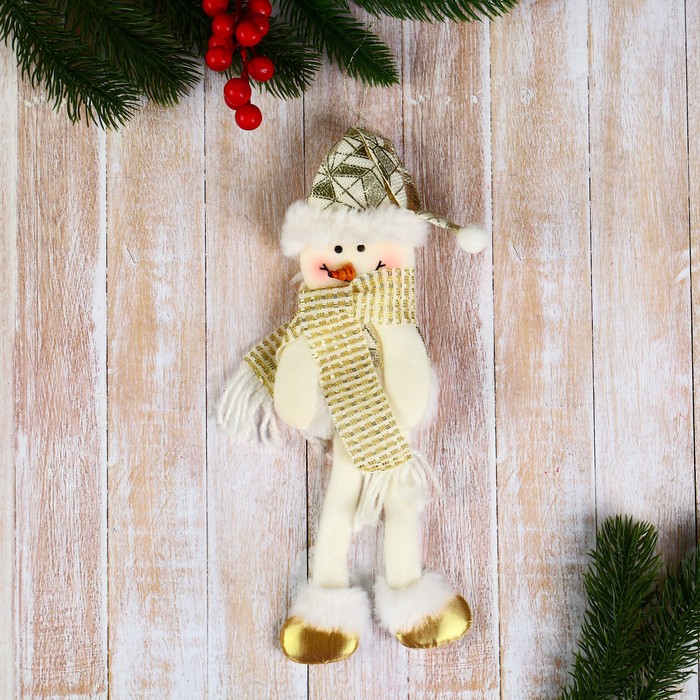 Мягкая подвеска "Снеговик в костюмчике с узором геометрия, длинные ножки" 8х25 см, золото